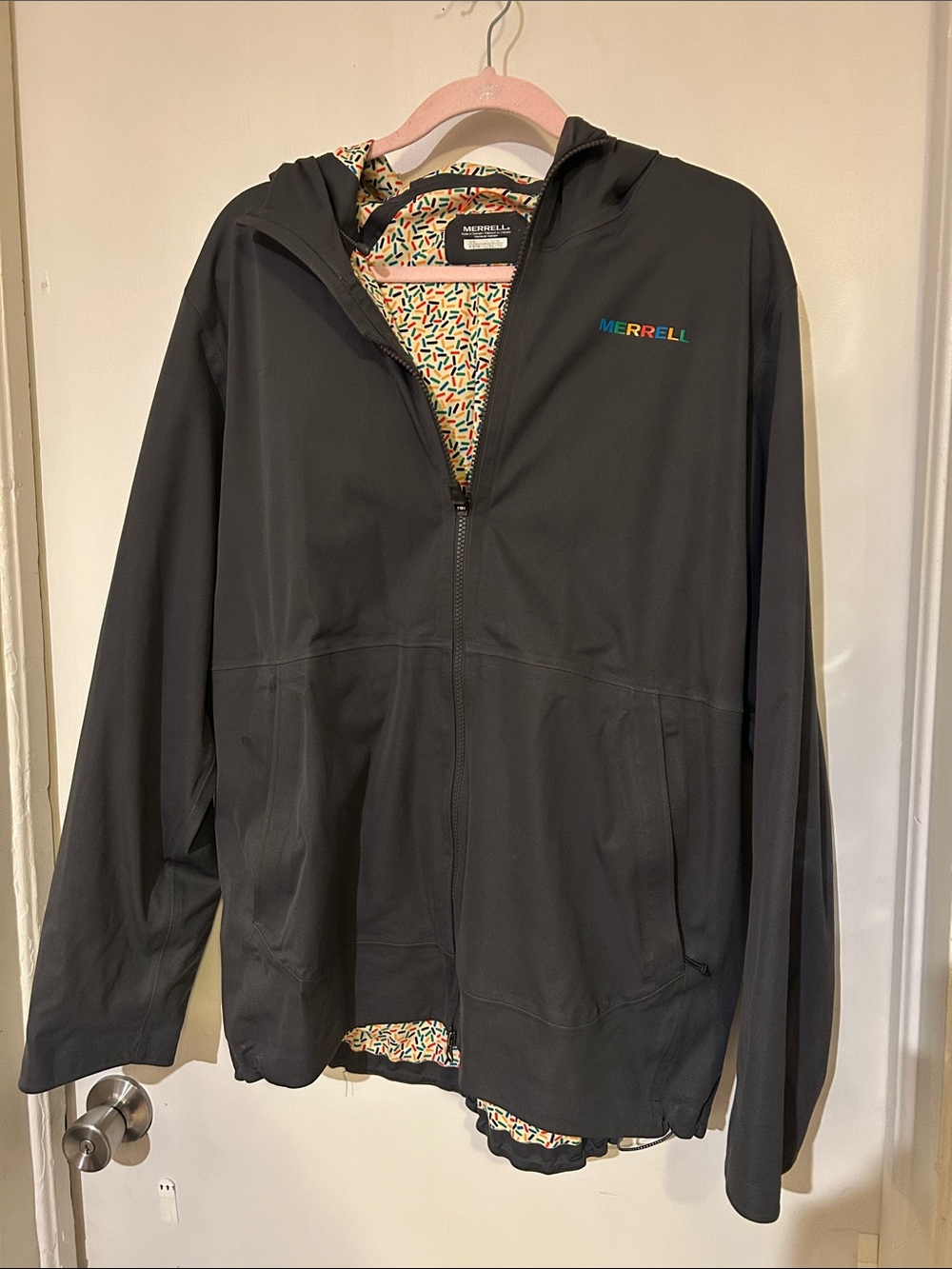 Merrell Black Hooded Utility Jacket with Colorful Lining